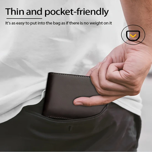 กระเป๋าสตางค์หนังสีดำคลาสสิกแบบพับสองพับสำหรับผู้ชายกระเป๋าใส่บัตรเครดิตแบบบางมีกระเป๋าด้านหน้าทำจากหนัง - Product Image 4