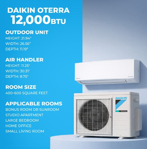 Ready to Ship Daikin® 12,000 BTU Oterra 20 SEER2 MiniSplit Heat Pump System R32 115V Inverter Wall Mounted Single Zone AC - Product Image 2