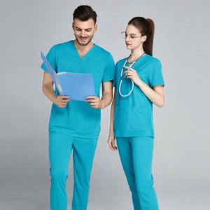 Conjunto médico Vaquero elástico sólido de alta calidad, pantalones unisex para correr, uniforme de enfermería con cuello en V, uniforme de Hospital transpirable - Product Image 6