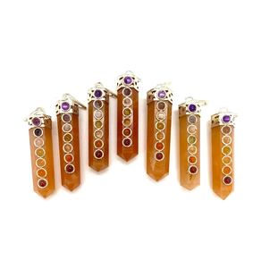 Collar con colgante de lápiz de siete chakras de Aventurina roja al por mayor, cristal curativo natural, piedras preciosas pulidas para regalos de Reiki - Product Image 2