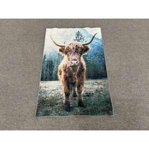 Tapis à motif de vache des Highlands, Tapis marron, Tapis de style campagnard, Tapis à motif animalier, Tapis imprimé, Tapis doux non tissé - Product Image 1