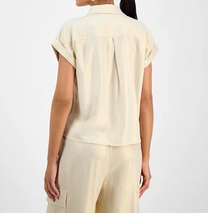 Sleek and Simple Short Sleeve Beige <b>Utility</b> <b>Shirt</b> for <b>Men</b> Casual Wear Lightweight Comfortable Everyday Outfit - Product Image 2