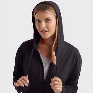 Chaqueta con capucha para mujer Slub Knit Full-Zip Hoodie Textured Cotton Zip-Up T-Shirt Jacket - Product Image 4