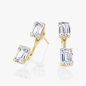 Pendientes de diamantes cultivados en laboratorio de plata 925, diseño elegante con forma de Esmeralda, Ideal para celebraciones, regalos para ella y elegancia diaria - Product Image 2
