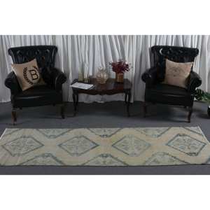 Alfombra de lana turca Vintage de 3x8,9 pies, diseño de retazos azul y beige, técnica de tejido plano para decoraciones de sala de estar - Product Image 3