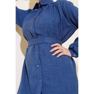 ชุด2ชิ้นผ้าลินินเข็มขัดสีคราม - Product Image 1