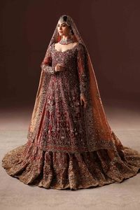 Vestido de novia KURTA, LEHENGA y DUPATTA con adorno de cuentas de cristal, piedra, trabajo DABKA para boda = 2024 - Product Image 2