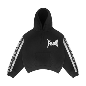 Customized Winter Hooded Breathable Printed Oversize Distressed Patch <b>Embroidery</b> Rhinestone Hoodie Sweatpants <b>Set</b> Acid Wash - Product Image 2