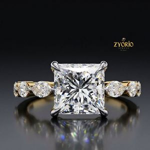 Anillo de Compromiso con Corte Radiante y Tres Piedras, Oro de 10K, Anillo de Boda con Piedra Lateral en Forma de Pera, Regalo de Aniversario - Product Image 1