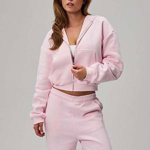 Sudadera con Capucha Corta Extra Grande de Algodón Grueso con Diseño de Logotipo Personalizado para Mujer - Product Image 1