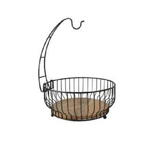 Corbeille de fruits en fil de fer noir avec poignées en fer Base en bois moderne de haute qualité pour la maison décorative classique faite à la main - Product Image 4