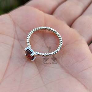 Handmade Dainty <b>Garnet</b> Sterling <b>Silver</b> <b>Ring</b> Natural Gemstone Jewelry Prongs Minimalist Boho Style Anniversary Birthday Gift for - Product Image 4
