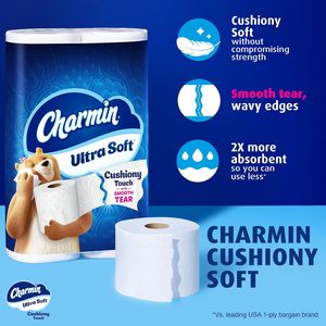 CharminUltra Soft Cushion Touch <b>Toilet</b> Paper, 24 Family Mega <b>Rolls</b> = 123 Regular <b>Rolls</b> - Product Image 1