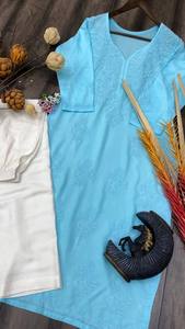 TOP EN RAYONNE TENDANCE AVEC FIL DE COTON BRODÉ TRAVAIL ET PANTALON KURTA COMBINAISON ÉLÉGANTE DE COULEURS CASUAL DAILY WEAR ROBE SUIT - Product Image 5