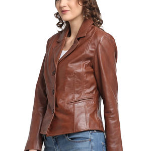 Chaqueta de Lona y Cuero Marrón Unisex con Bolsillos Internos, Cierre de Cremallera YKK, Cuello Redondo, Cierre de Tres Botones, Impermeable y Cortavientos, Estilo Blazer - Product Image 3