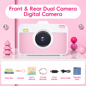 Appareil photo numérique 4K HD CCD pour enfants et adolescents, photographie, cadeaux de Noël et d'anniversaire pour filles, zoom 16x, batterie rechargeable, écran 2-3 pouces, TF - Product Image 3