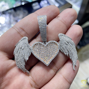 Pendentif coeur ailé glacé de luxe Moissanite argent plaqué Hip Hop bijoux breloque pour homme - Product Image 6