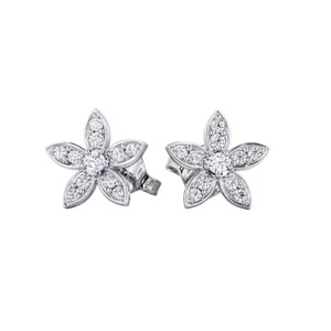 Boucles d'oreilles à tige en diamant de laboratoire rond à motif de fleurs en or 14 carats pour femmes Bijoux élégants Idée cadeau - Product Image 1