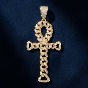 Colgante Ankh de Lujo con Pavé de Circonitas, Plata Pulida, Completamente Adornado con Piedras, Símbolo Egipcio, Joyería de Calle de Lujo - Product Image 1
