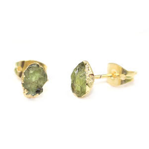 Raw Peridot <b>Crystal</b> <b>Stud</b> <b>Earrings</b> August Birthstone Gold Electroplated Edges - Product Image 2