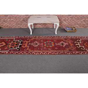 Vintage Turkish Wool <b>Runner</b> Rug 2.4x12.6 ft (72x384 Cm) <b>Red</b> Patchwork Herki Eco-Friendly Latex Backing Rug - Product Image 3