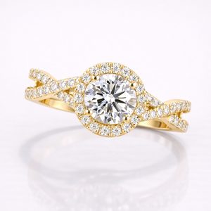 18K Gold <b>Ring</b> with Round Cut Moissanite Diamond Twisted Engagement Style - Product Image 2