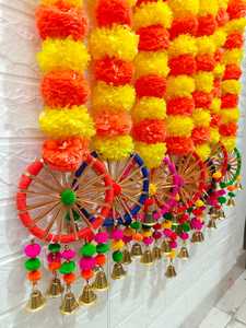 Handmade Fluffy Artificial Marigold Pom Pom Dream Catcher Boho <b>Home</b> Office Wall Art Decoration <b>Temple</b> Pooja Room Balcony - Product Image 2
