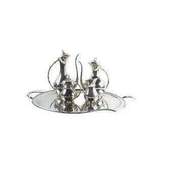 Ensemble de cafetière turque en métal argenté fini théière à thé turque pour servir le thé garniture ottomane en argent cadeau de mariage