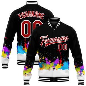 Vente en gros dans l'industrie directe Bomber 3D décontractée hiver personnalisé motif graffiti rouge-blanc éclaboussures veste Letterman Varsity à snap complet - Product Image 1