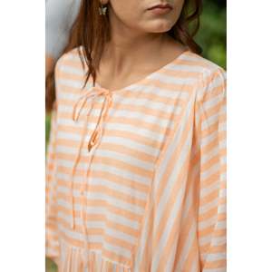 Pure Cotton Midi <b>Dress</b> Stripe Hand Block Print Boho Summer Sundress <b>Pockets</b> Artisan Style Beach Vacation Wear Bridesmaid <b>Dress</b> - Product Image 1