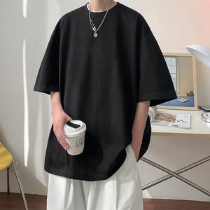 เสื้อยืดโอเวอร์ไซซ์ผู้ชายสำหรับฤดูร้อนเสื้อยืดฮิปฮอปคอกลมแขนสั้นสีพื้นลำลองลำลองสำหรับ100% - Product Image 2