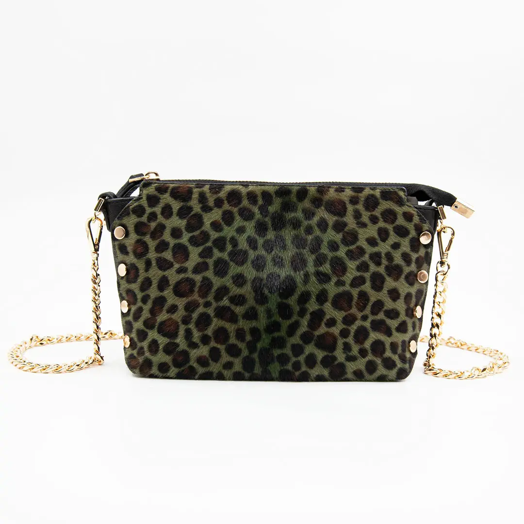 Genuine Leather Green Women's Leopard Printed Leather Shoulder Bag 1003