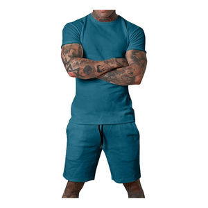 Ensemble t-shirt et short de survêtement d'été pour hommes 100% coton à manches courtes 2 poches respirant - Product Image 6