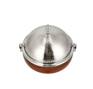 Nouveau forme ronde chauffe-plats en bois Hotpot moyen-orient casserole serveur de nourriture avec couvercle en marteau pour buffet de fête mariage utilisation d'hôtel - Product Image 1