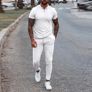 New Design OEM Wholesale Summer Tees <b>Mens</b> T-shirt Trouser Set Robot Sweatsuit <b>Mens</b> Streetwear 2 Piece Summer Tracksuits Set - Product Image 1