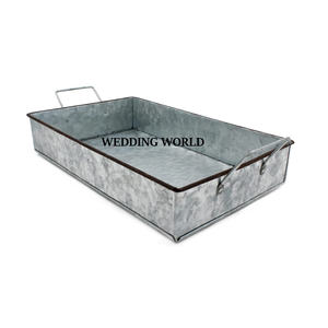Ensemble de deux plateaux de service galvanisés en forme de rectangle faits à la main vaisselle de luxe de vente chaude plateau de service en métal en gros de table - Product Image 1