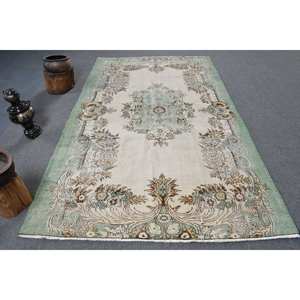 พรมตุรกีวินเทจสีเขียวคลาสสิกพรมปูพื้นสี่เหลี่ยมผืนผ้าทำด้วยมือ5.4 x 9.2ft สำหรับวัยรุ่นลวดลายนามธรรมสำหรับห้องโถงใหม่ - Product Image 1