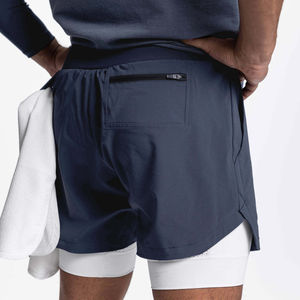 Short d'entraînement de course 2 en 1 pour hommes avec poches et boucle pour serviette Short de sport athlétique léger avec doublure de compression pour hommes - Product Image 3