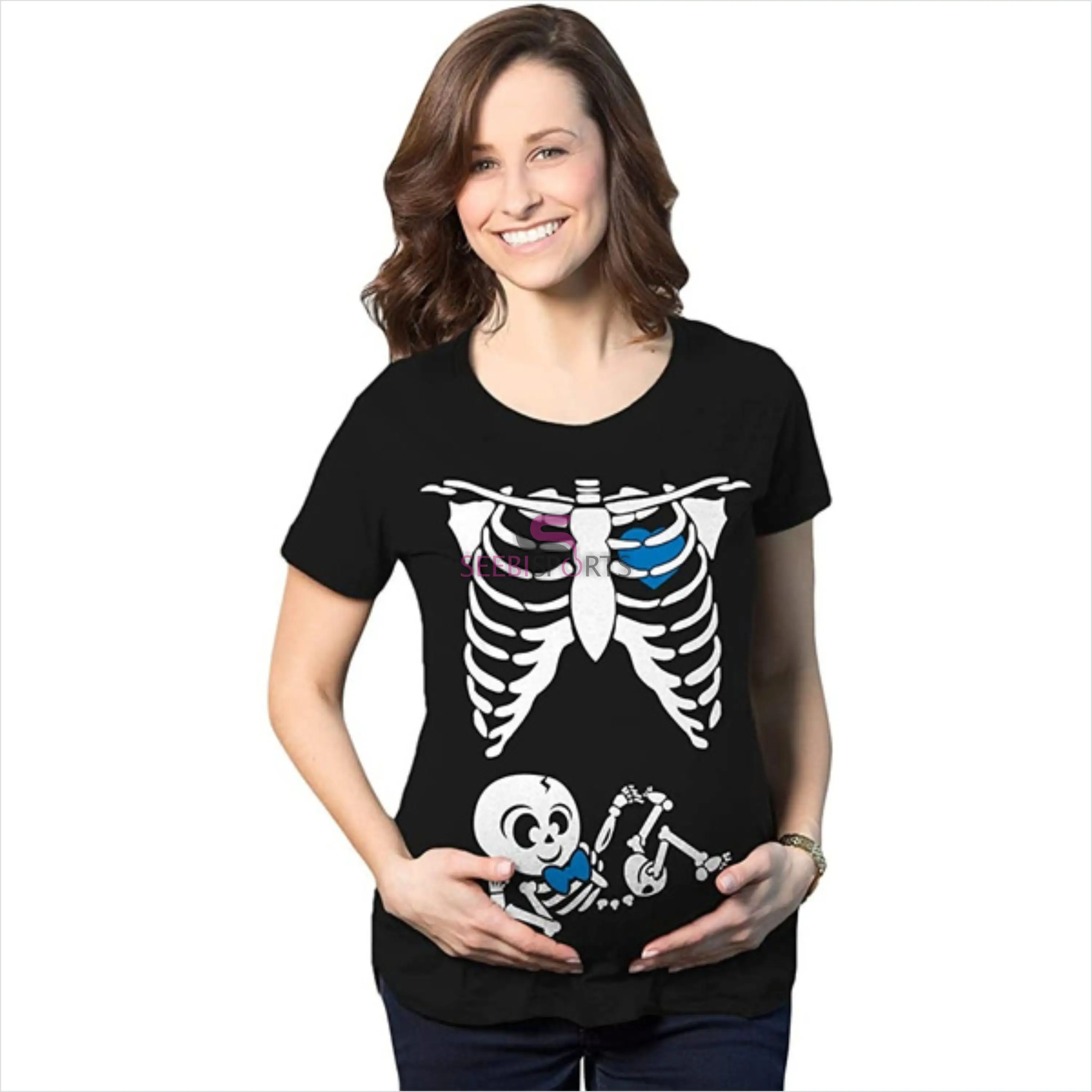 T-Shirts Maternity Baby Skeleton Cute Halloween Pregnancy Bump Tshirt