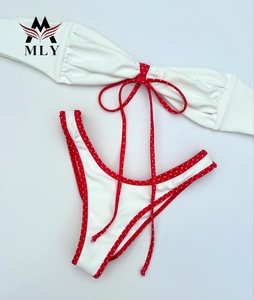 <span class=keywords><strong>Bikini</strong></span> a perizoma <span class=keywords><strong>senza</strong></span> <span class=keywords><strong>spalline</strong></span> personalizzato, set 2 pezzi, costume da bagno da donna con stampa ecologica e finiture decorative - Product Image 4