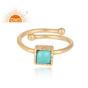 Latest Handmade Design 18K <b>Gold</b> Plated Natural Arizona <b>Turquoise</b> Gemstone Stackable <b>Ring</b> Demi Fine Jewelry Manufacturer - Product Image 2