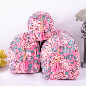 Ensemble de 3 trousses de maquillage personnalisables en coton de style vintage avec fermeture éclair, écologiques et résistantes à l'eau pour les voyages - Product Image 2