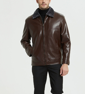 Vente en gros Veste en cuir de mouton style rue pour hommes col montant longue longueur logo avant hiver ODM fermeture à glissière mince - Product Image 3