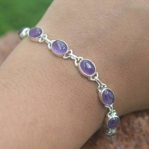 Purple Amethyst 925 Sterling <b>Silver</b> Gemstone Adjustable <b>Charm</b> <b>Bracelet</b> Handmade Luxury GIA Certified Jewelry Elegant Gift for - Product Image 5