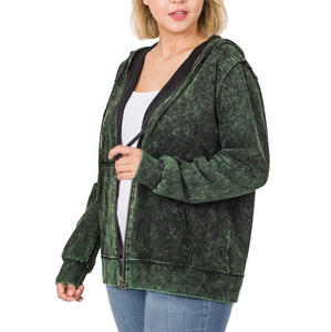Venta al por mayor pesado 500gsm ácido lavado Sudadera con capucha para las mujeres Custom Zip Up Oversized y Loose Fit Fitness Sportswear - Product Image 1