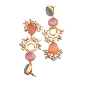 Boucles d'oreilles longues Laxmi Jewellers plaquées or avec pierres naturelles et cristaux, bijoux fantaisie pour femmes, boucles d'oreilles tendance - Product Image 3