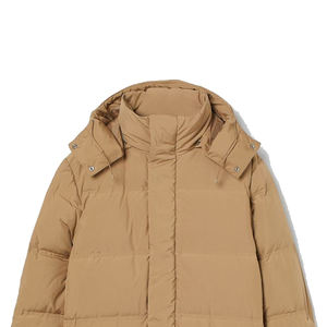Veste matelassée beige pour hommes avec col montant et capuche élégante conception de base à glissière - Product Image 2