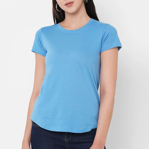 Camisetas de moda para mujer, Top corto informal de verano con cuello en V y cuello redondo, cómodo 100% de algodón, traje de moda diario - Product Image 1