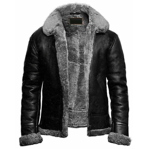 Premium Quality Real <b>Shearling</b> Sheepskin Leather <b>Bomber</b> <b>Jacket</b> Flying Coat For Men - Product Image 4