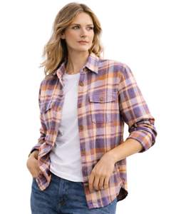 Camisa de Franela a Cuadros Oversize para Mujer, Morado y Naranja, Manga Larga, Casual, Suave, Otoño-Invierno, Venta al por Mayor - Product Image 1